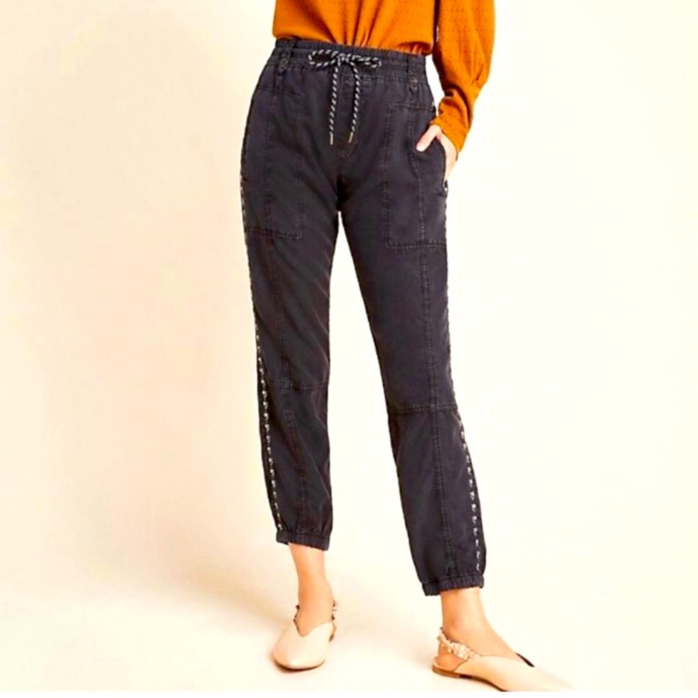 Anthropologie Utility Joggers-100% Lyocell-Distressed Black w/ White Side Stitch